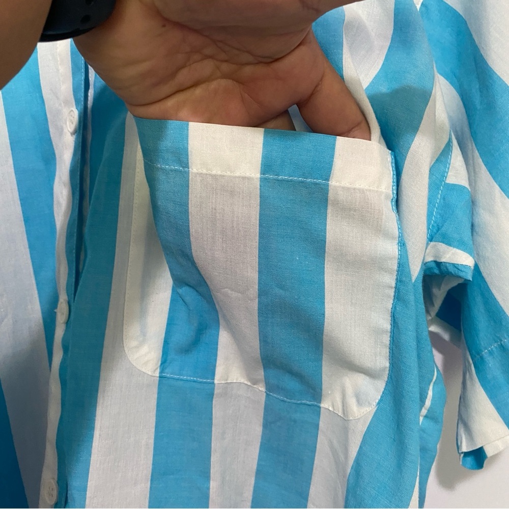 Diane Von Furstenberg Striped Button Up Shirt Blue White Short Sleeve Blouse S - Picture 3 of 7